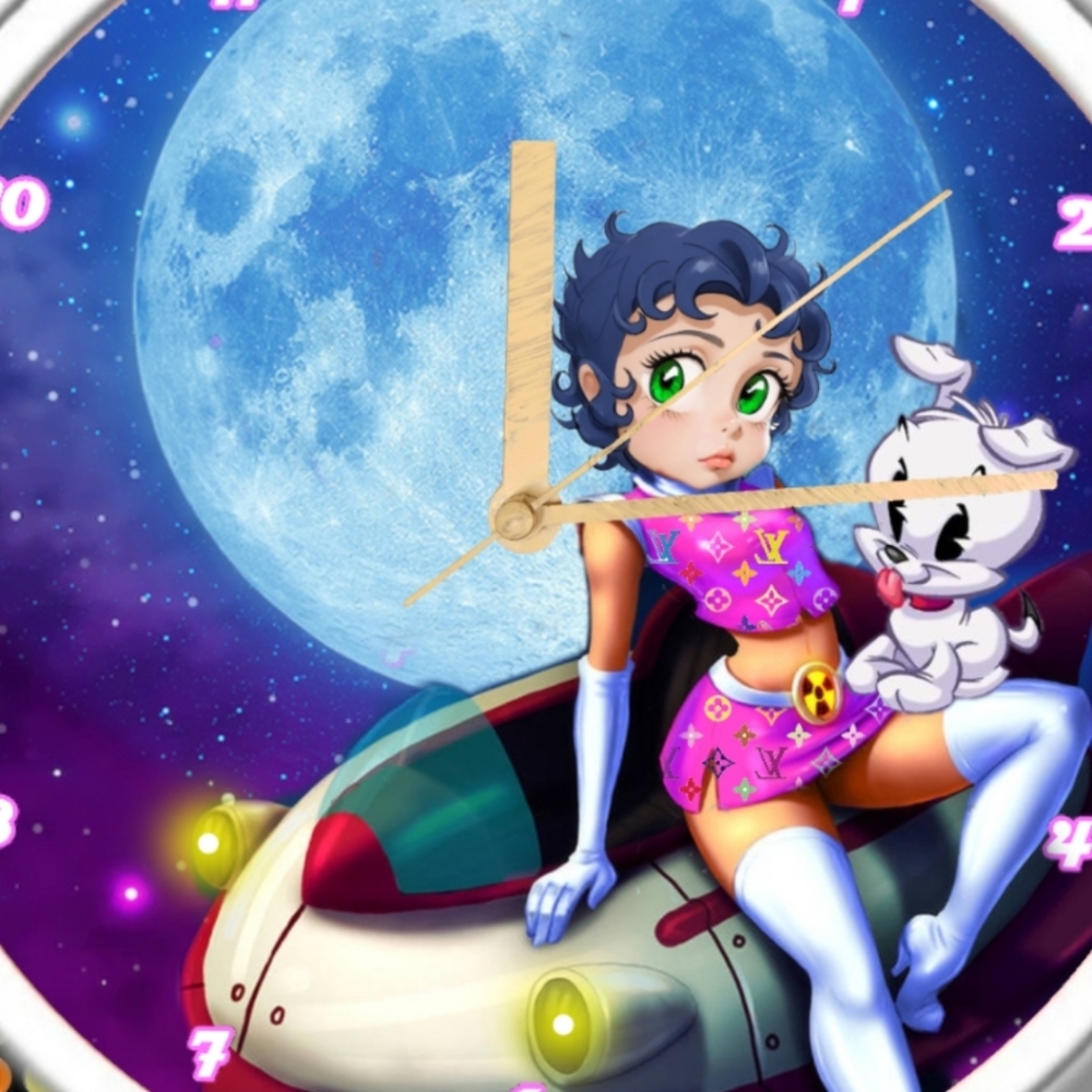 Betty boop showing off her pooch clock
